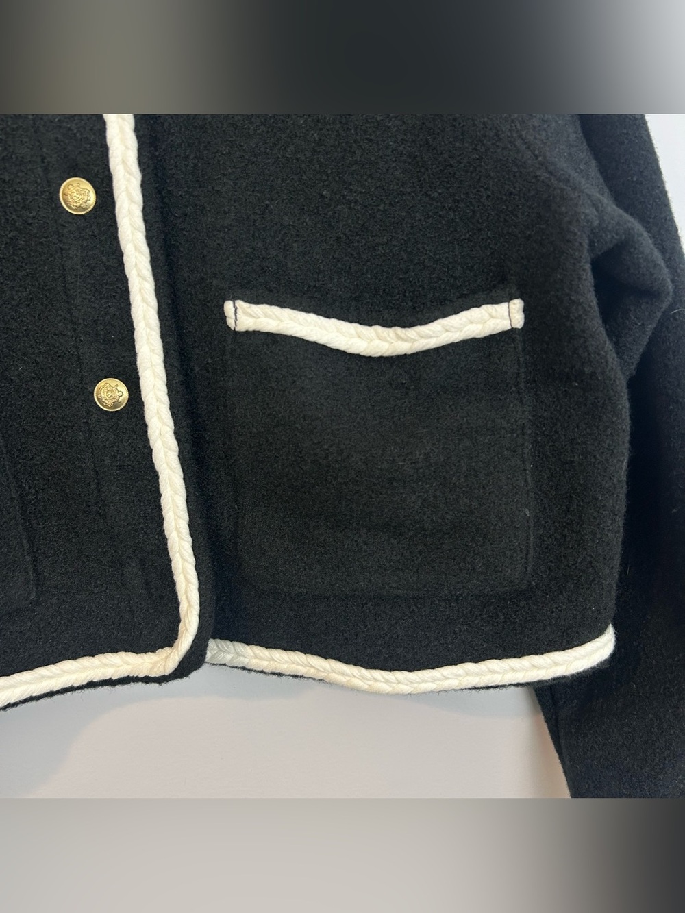 J.Crew Cropped Boucle Yarn Lady Black/White Fleece Boxy Jacket Size Xl - Picture 8 of 14
